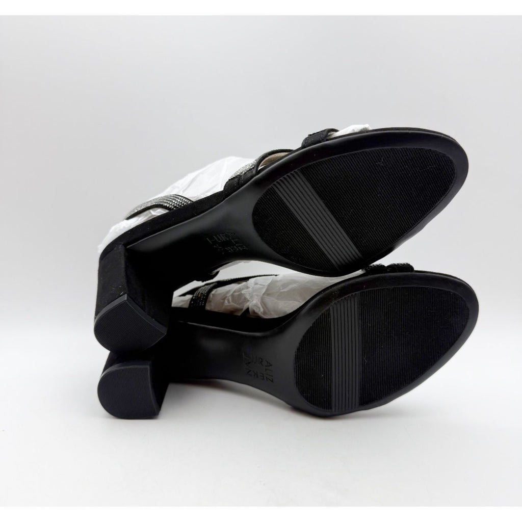 Naturalizer Womens Vanessa Heeled Sandals Size 6.5 Black Suede Rhinestone NIB