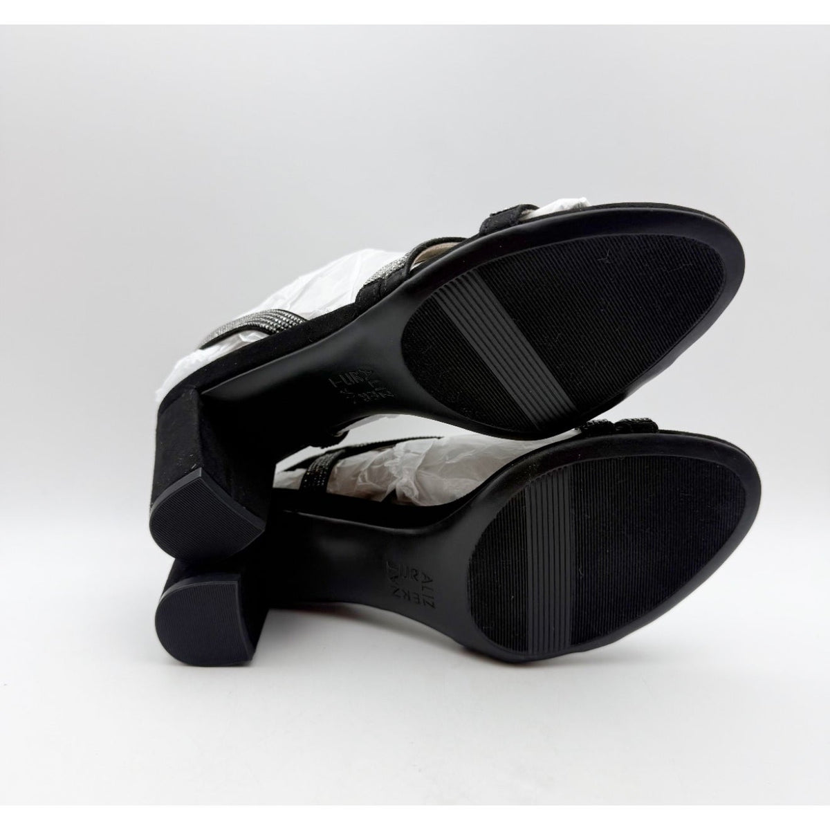 Naturalizer Womens Vanessa Heeled Sandals Size 6.5 Black Suede Rhinestone NIB