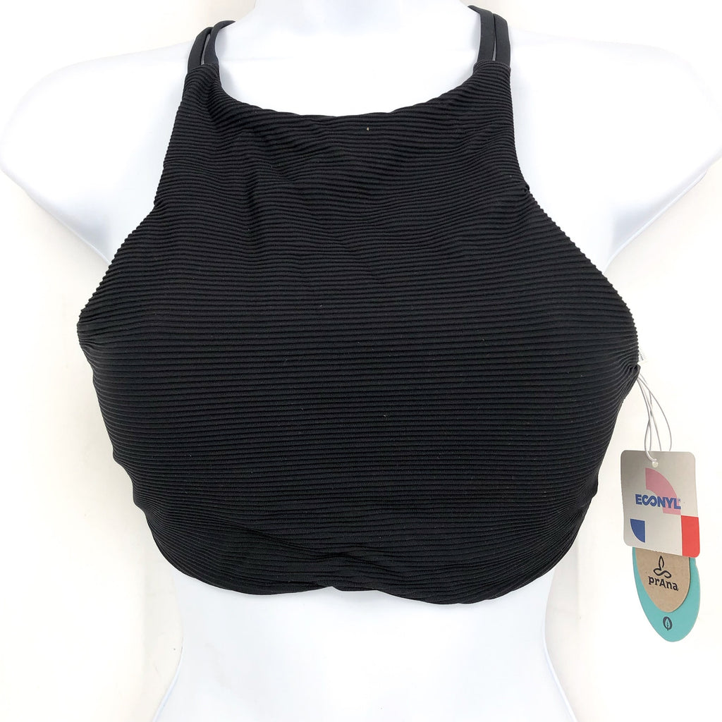 PRANA Women's Onyx Bay Bikini Top Small Black Ottoman High Neck Ribbed NWT