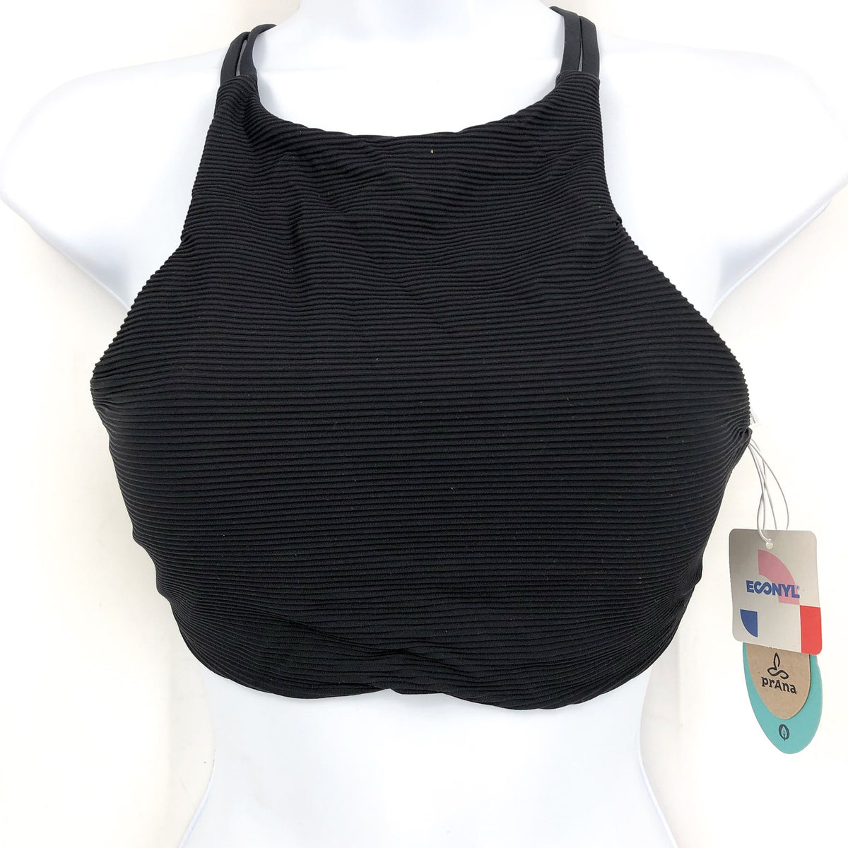 PRANA Women's Onyx Bay Bikini Top Small Black Ottoman High Neck Ribbed NWT