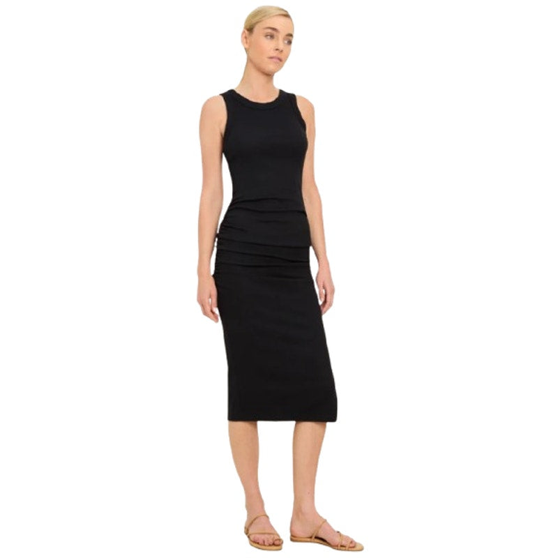 MICHAEL STARS Women's Wren Ribbed Midi Dress Large Black Stretch Sleeveless NWT