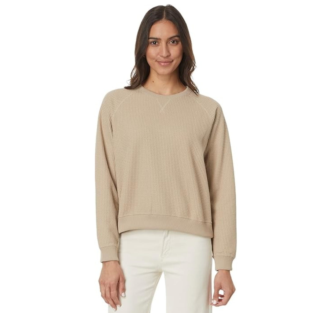 TOAD & CO Womens Bitterroot Sweatshirt Small Twine Beige Waffle Long Sleeve NWT