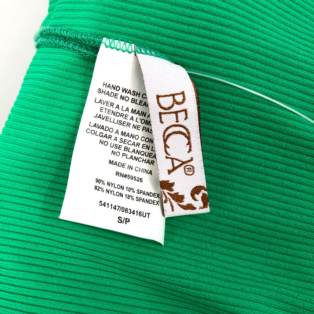 BECCA Women's Modern Edge Rib Bandeau One Piece Swimsuit Small Green Verde NWT