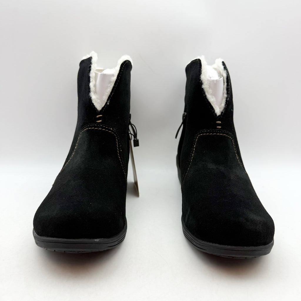 Spenco Womens Sun Valley Ankle Boots US 5.5 Wide Black Suede Sherpa Lined NIB