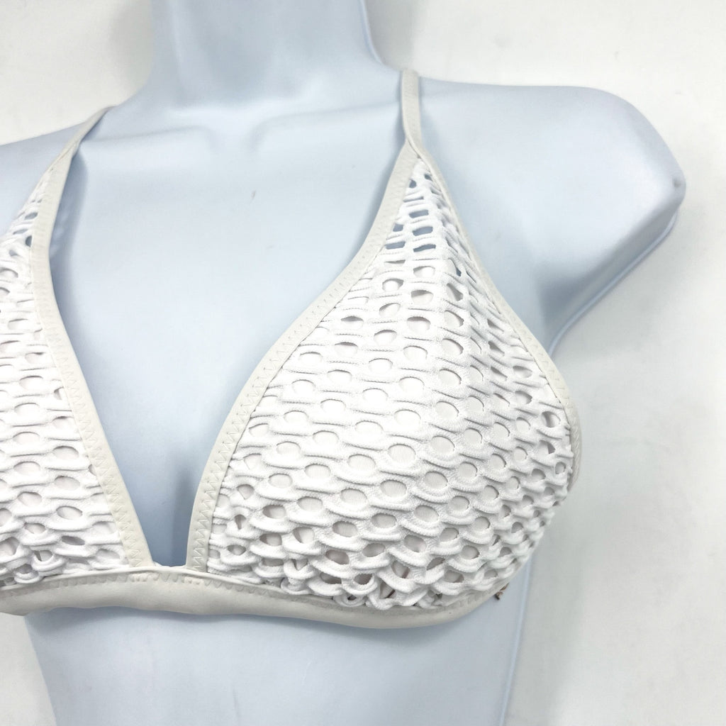 BECCA Women's Castaway Halter Bikini Top Small White Fishnet NWOT
