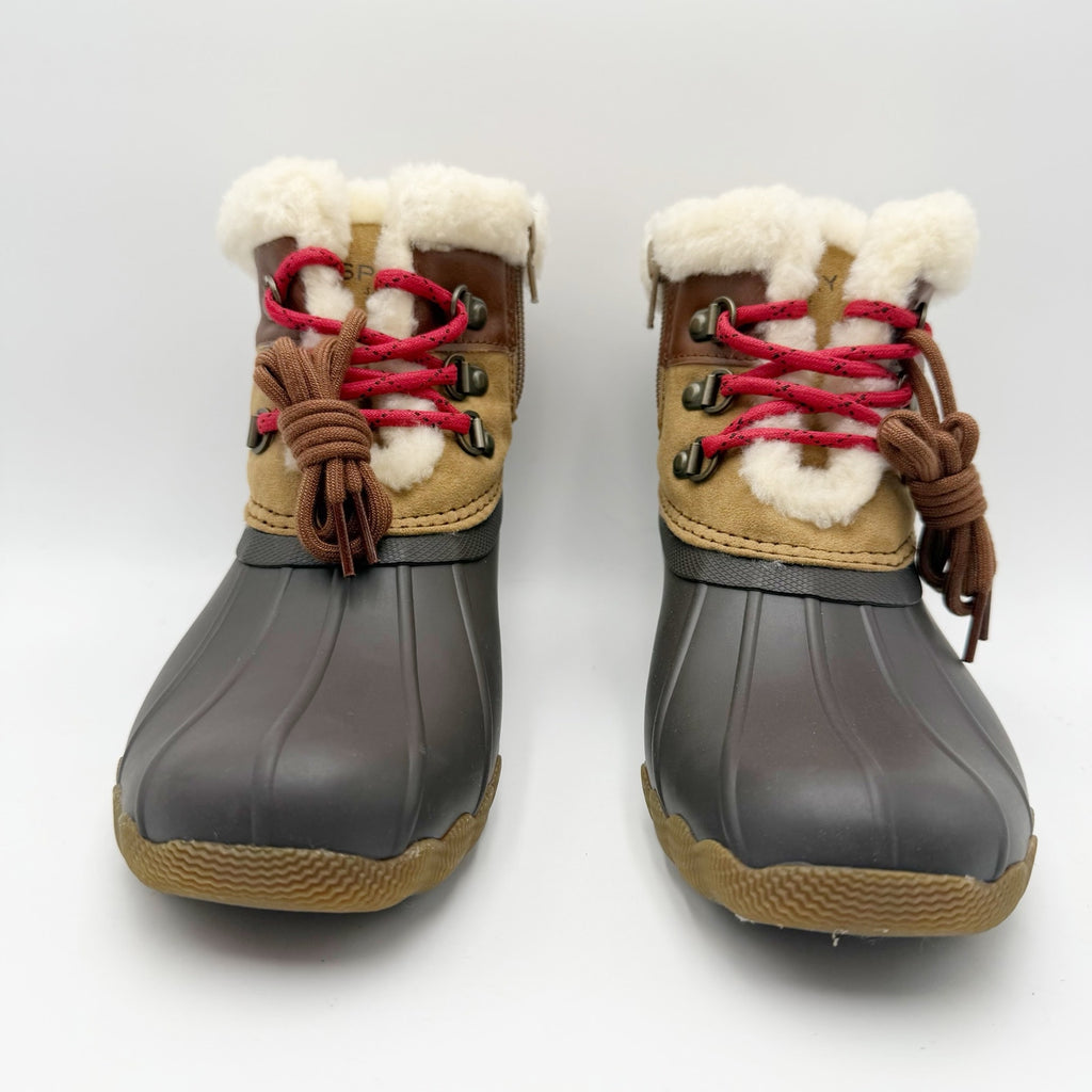 Sperry Kids Alpine Saltwater Winter Boots Size 5 Tan Red Water Resistant NWOB