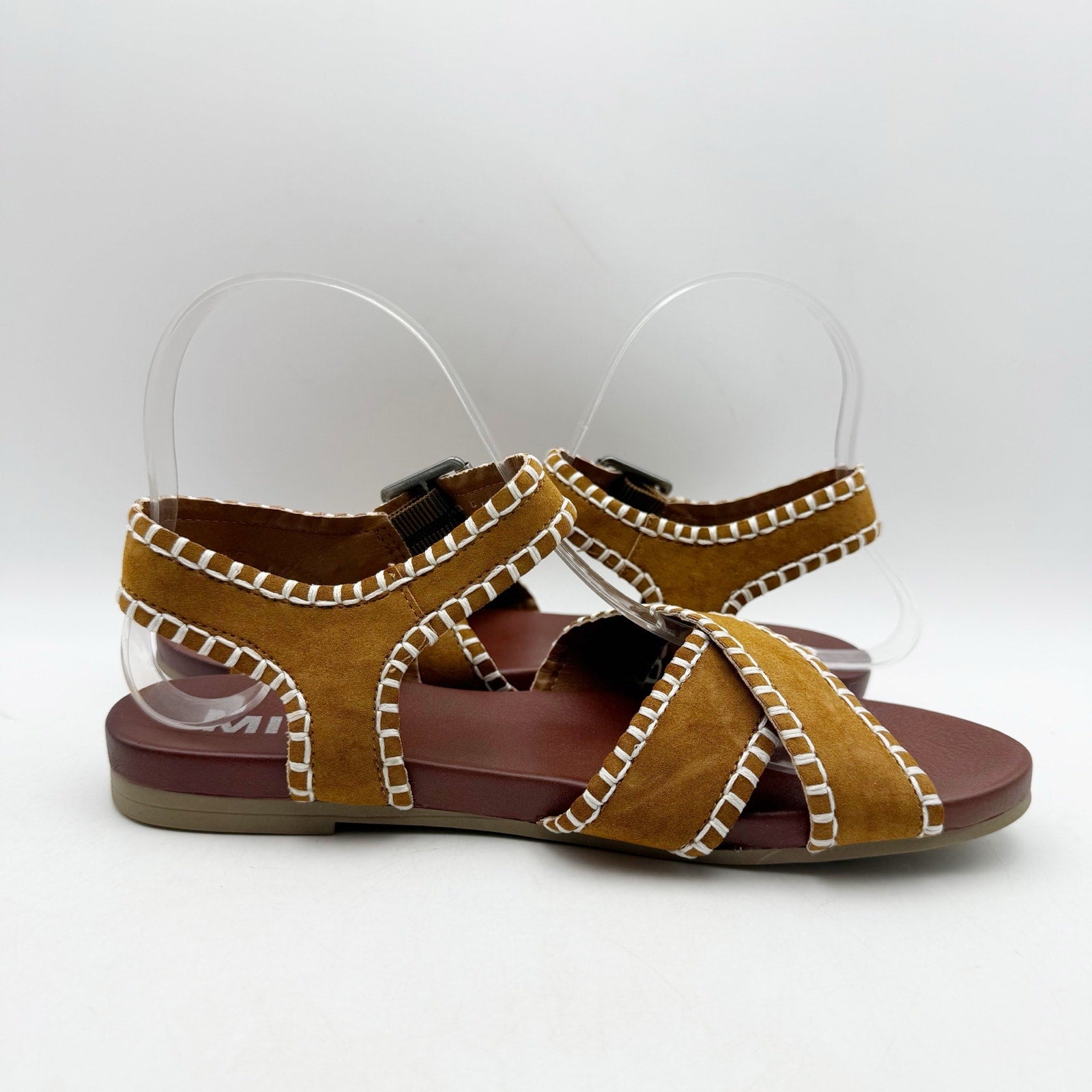 MIA Amore Womens Sofee Whipstitched Sandals US 6.5 Cognac Brown Vegan Suede NWOB