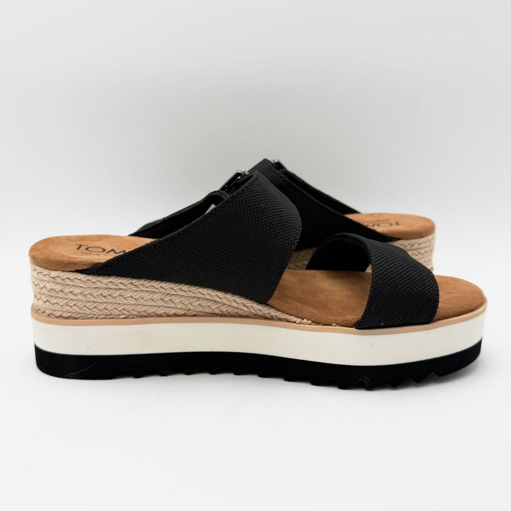 TOMS Womens Diana Mule Buckle Wedge Sandals Size 8 EU 38.5 Black Canvas NIB