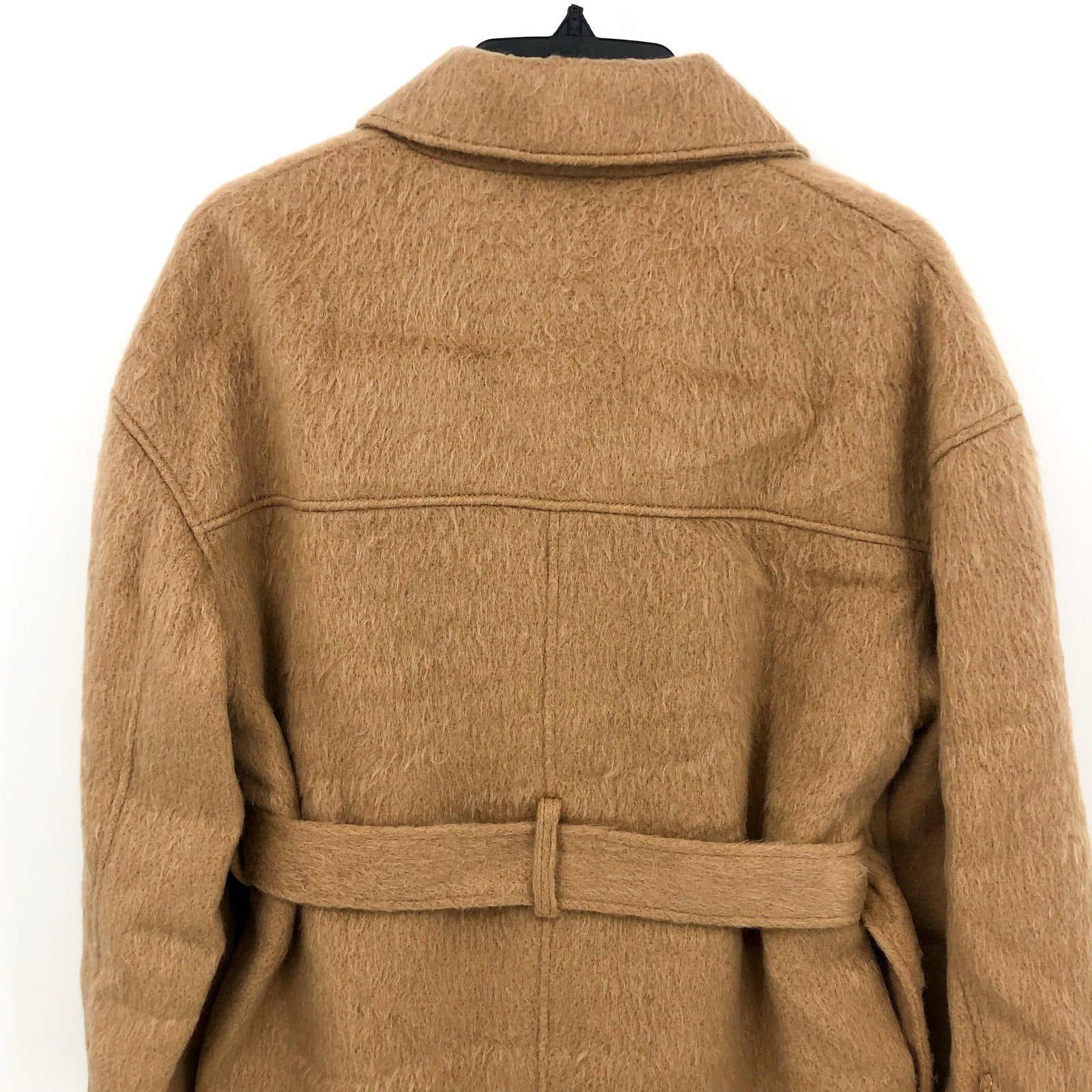 TOPSHOP Women's Brushed Shacket Size 2 Tan Camel Belted Long Sleeve NWT