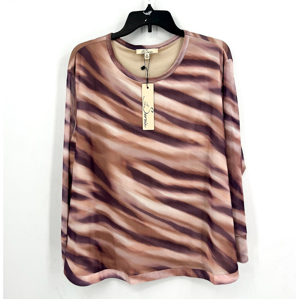 LES SEREIN- STITCHFIX-  Womens Print Blouse Size 2X Purple Pink Long Sleeve NWT