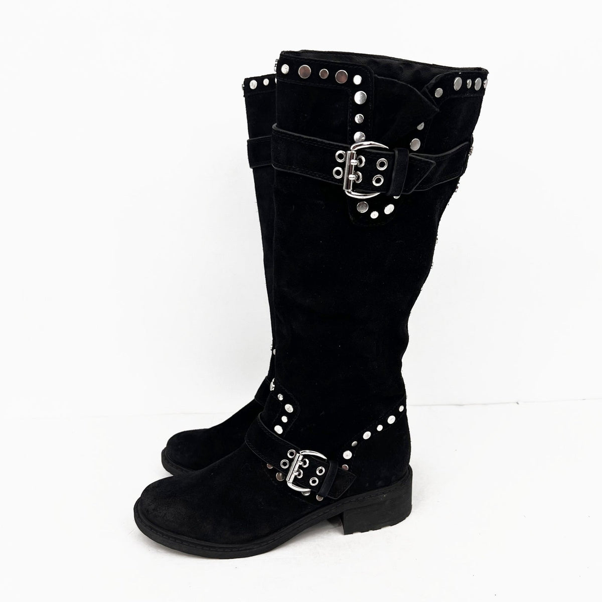 Sam Edelman Womens Deryn Studded Knee High Boots Size 7 EU 37 Black Suede NWOB