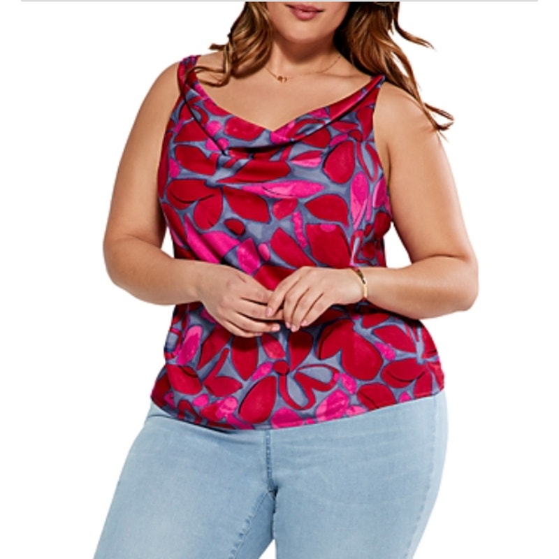 NIC + ZOE Women's Happy Petal Splash Tank Top 2X Pink Multi Cowl Neck NWT
