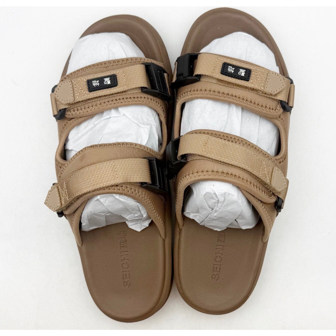 SEICHI Men's Sandoru Ni Slide Sandals SIZE 11 EU 44 Mocha Brown Velcro Strap NIB