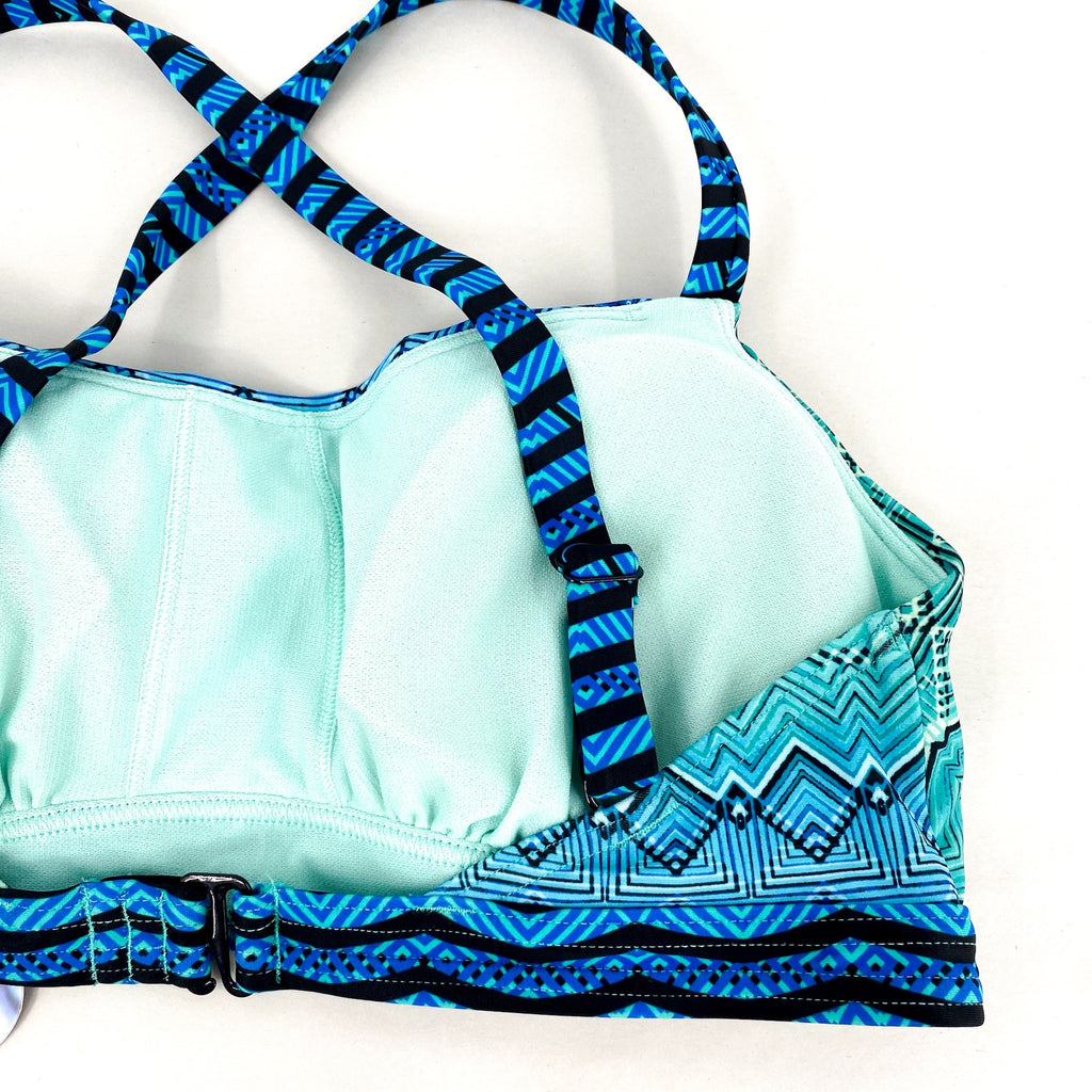 PRANA Women's Alicia Bikini Top Small Vortex Blue Rhythm Bralette Cross Back NWT