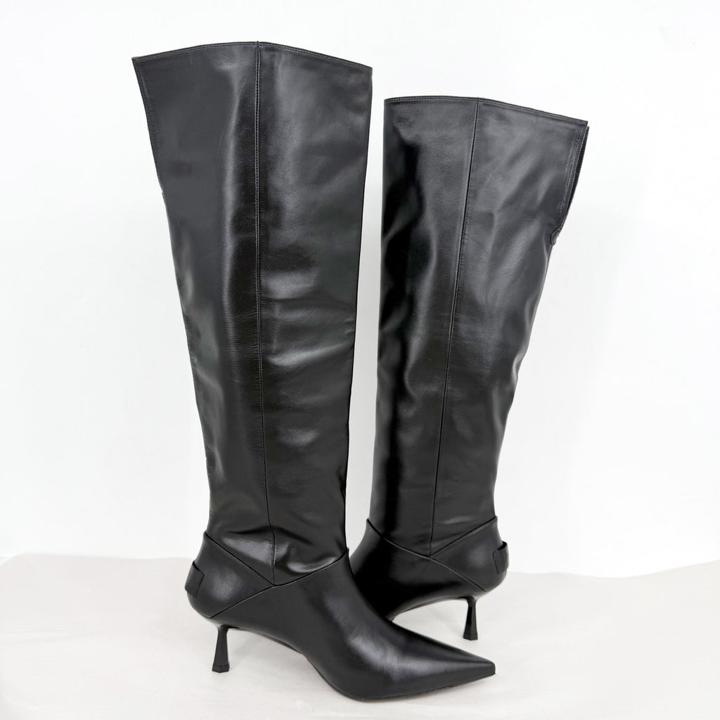 AllSaints Womens Odyssey Over-The-Knee Boots US 9 M Black Leather NWOB