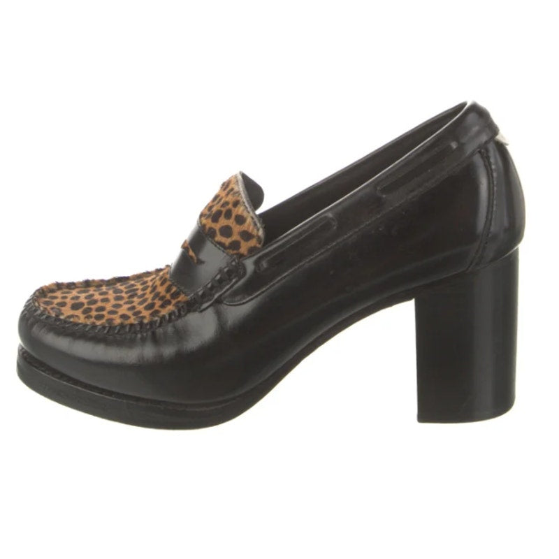 RE/DONE Womens Winsome Heel Loafers US 7 M Black Brown Calf Hair Leather NWOB