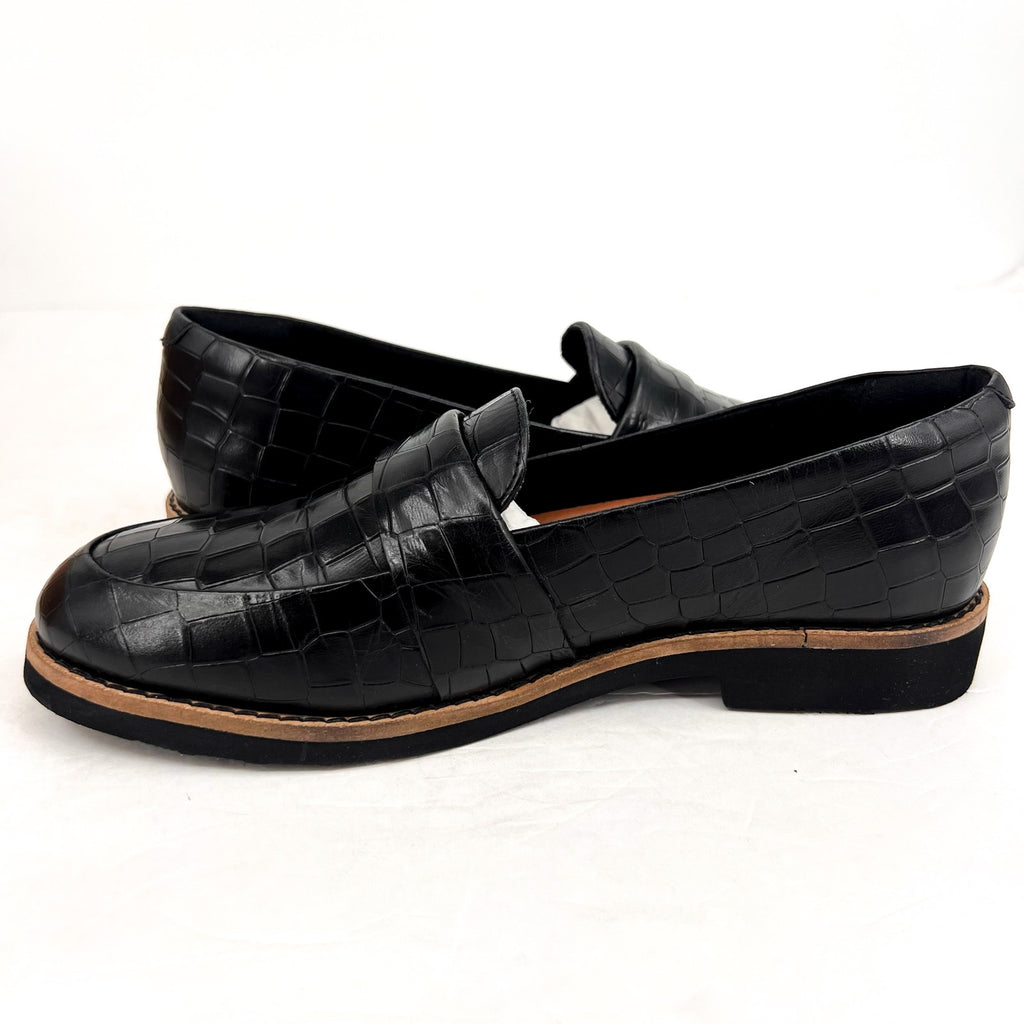 SOFTWALK Women's Walsh Slip On Loafers Size 7.5 NARROW Black Croco Leather NIB