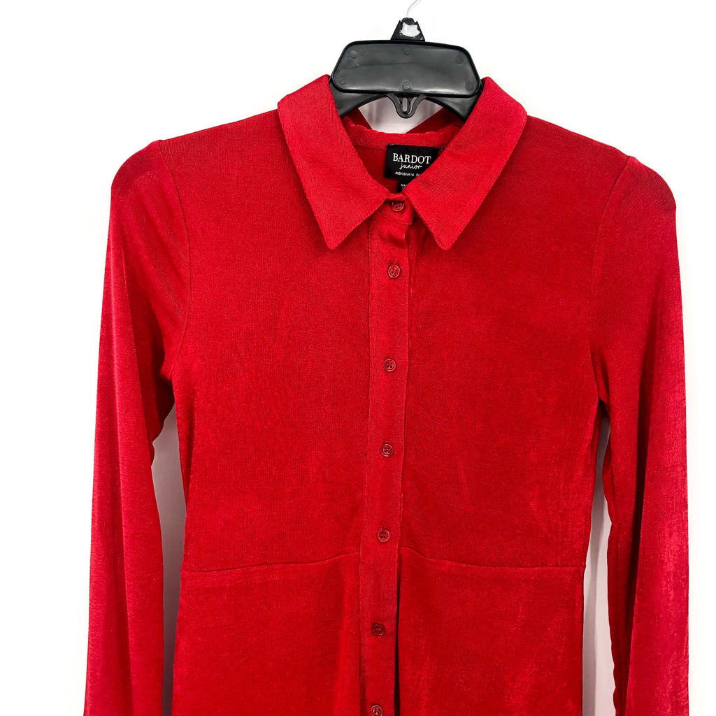 BARDOT JUNIOR Girl's Krista Mini Shirt Dress Size 14 Fire Red Long Sleeves NWT