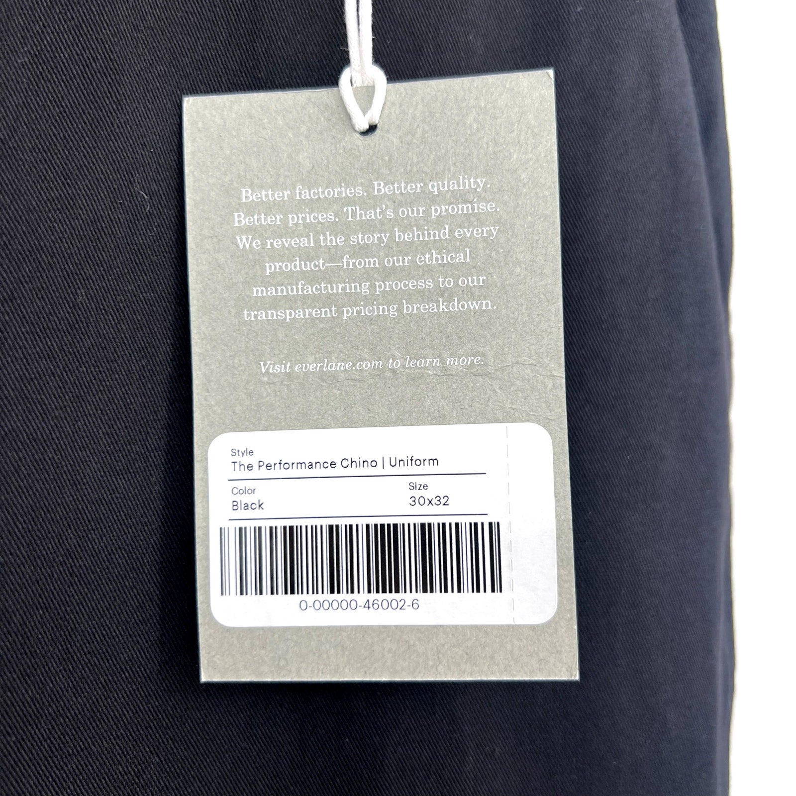 EVERLANE Uniform Mens Performance Chino Pants 30x32 Black Athletic Fit NWT