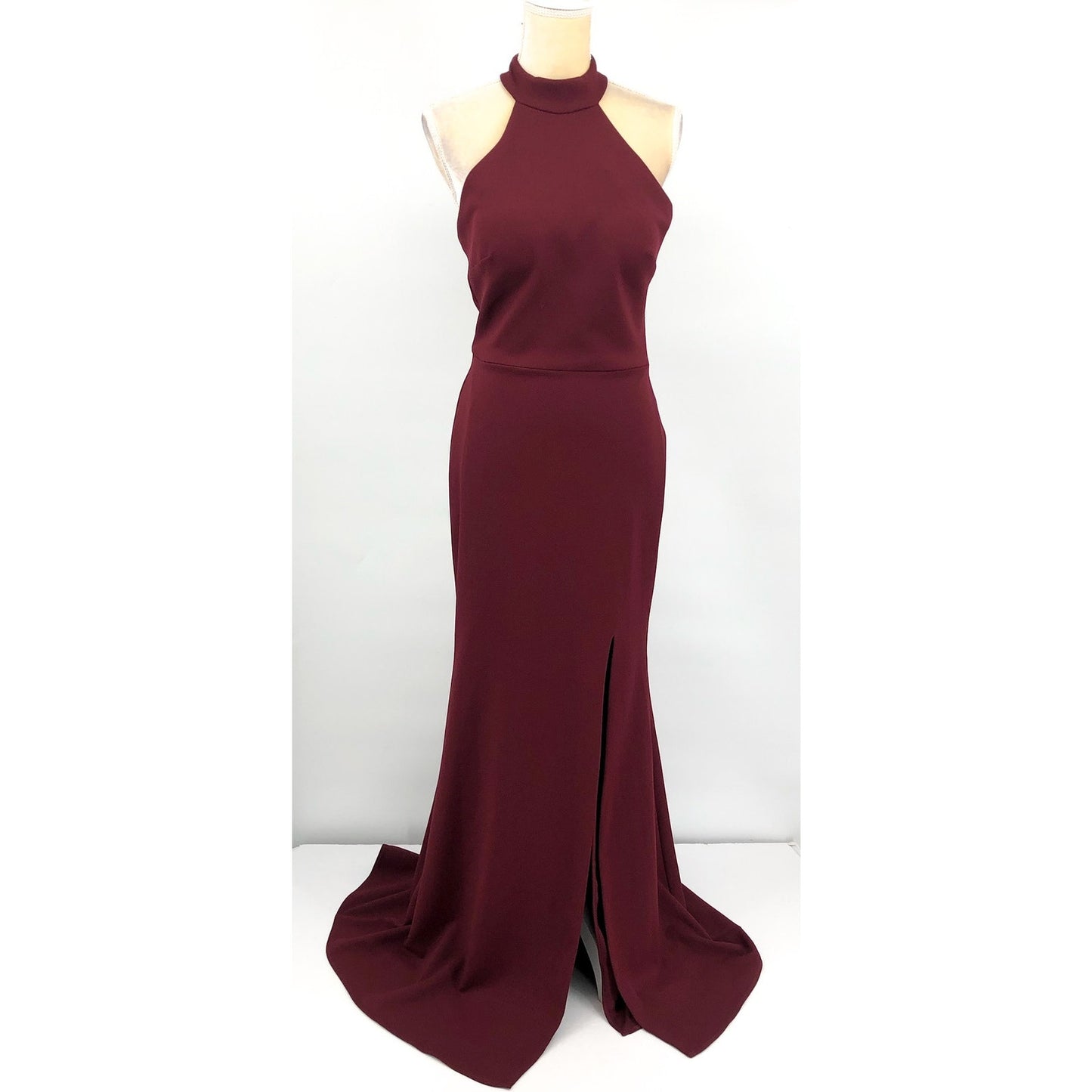 AQUA Women's Halter Neck Gown Size 4 Red Bordeaux Scuba Crepe Dress NWT
