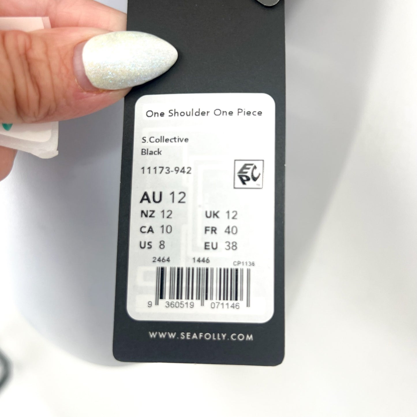 SEAFOLLY COLLECTIVE One Shoulder One Piece Size 8 Black Ruched NWT