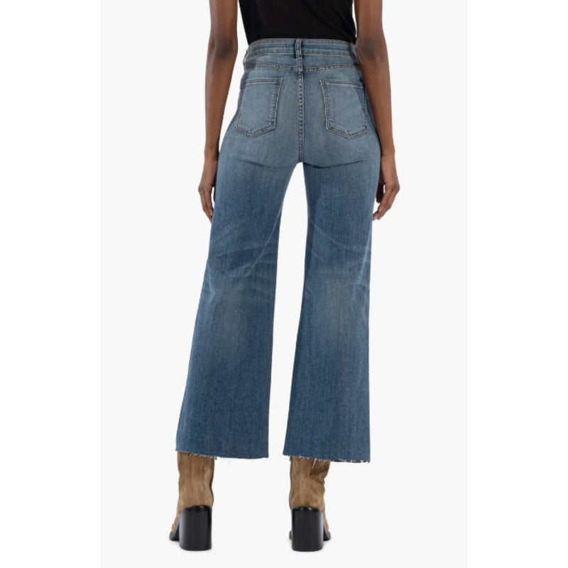 KUT FROM THE KLOTH Meg Wide Leg Jeans 00 Petite Blue Exposed Button NWT