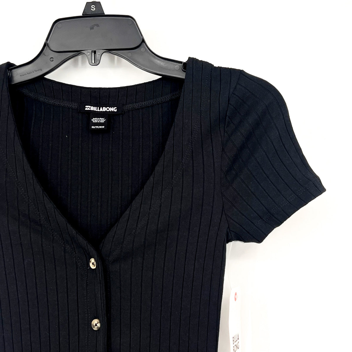 BILLABONG Juniors On With It Mini Button Dress XS Black Short Sleeve NWT