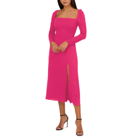 ADRIANNA PAPELL Women's Midi Dress Size 6 Pink Square-neck Light Crepe NWT