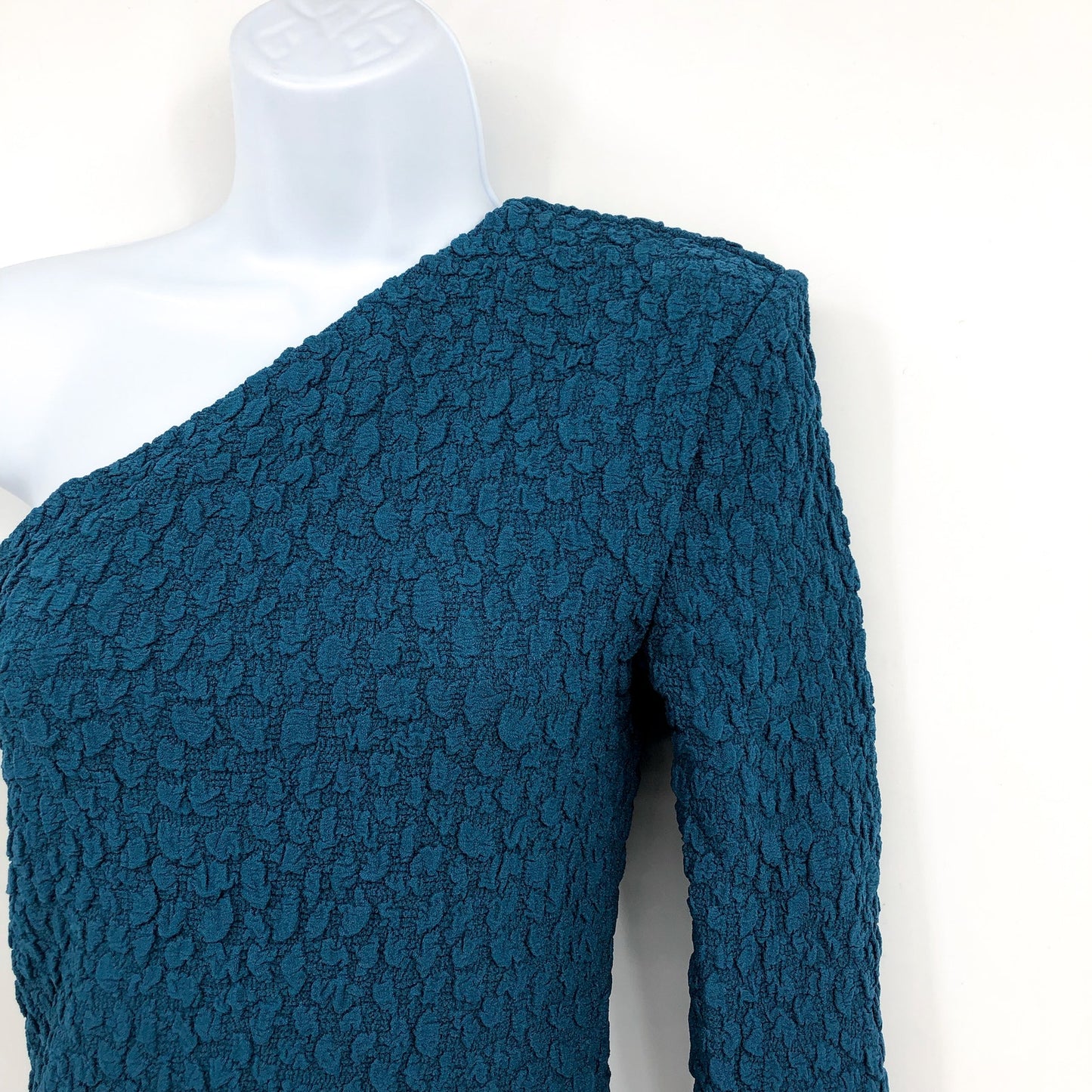 BARDOT Women's Crinkle One Shoulder Long Dress US 4 Teal Blue Long Sleeve NWT