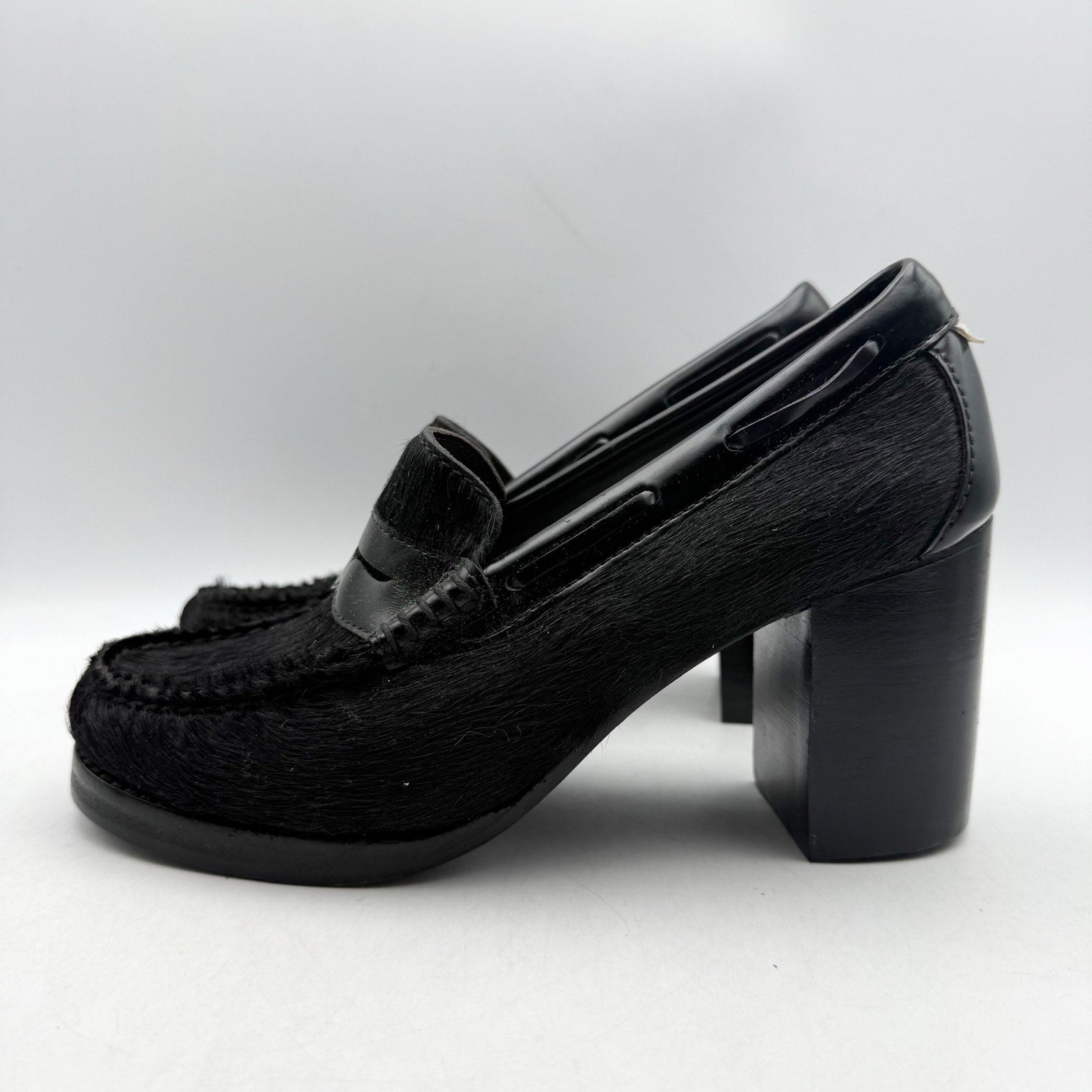 RE/DONE + Weejuns Womens Heeled Loafers US 7 M Black Calf Hair Leather NWOB