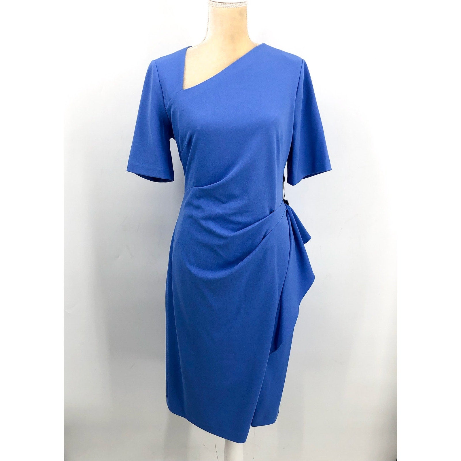 ADRIANNA PAPELL Women's Draped Sheath Dress Size 12 Periwinkle Knit Crepe NWT