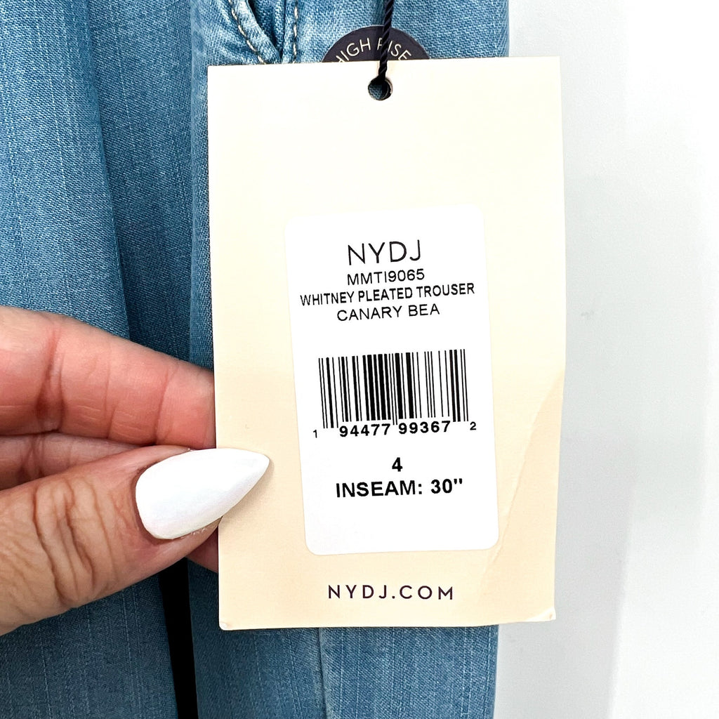 NYDJ Womens Whitney Pleated Trousers Pants Size 4 Blue Canary Beach Wide Leg NWT