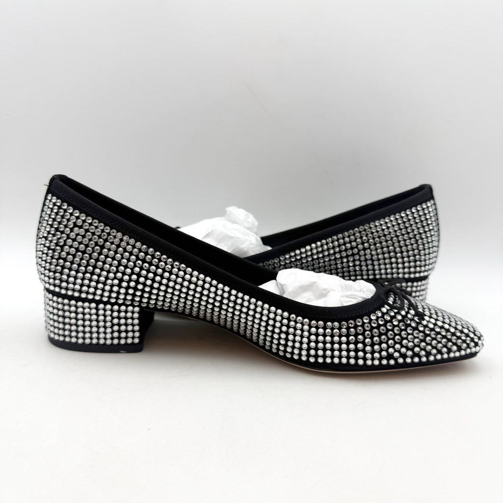 Veronica Beard Women Cecile Ballet Pump US 7.5 Silver Black Suede Rhinestone NIB