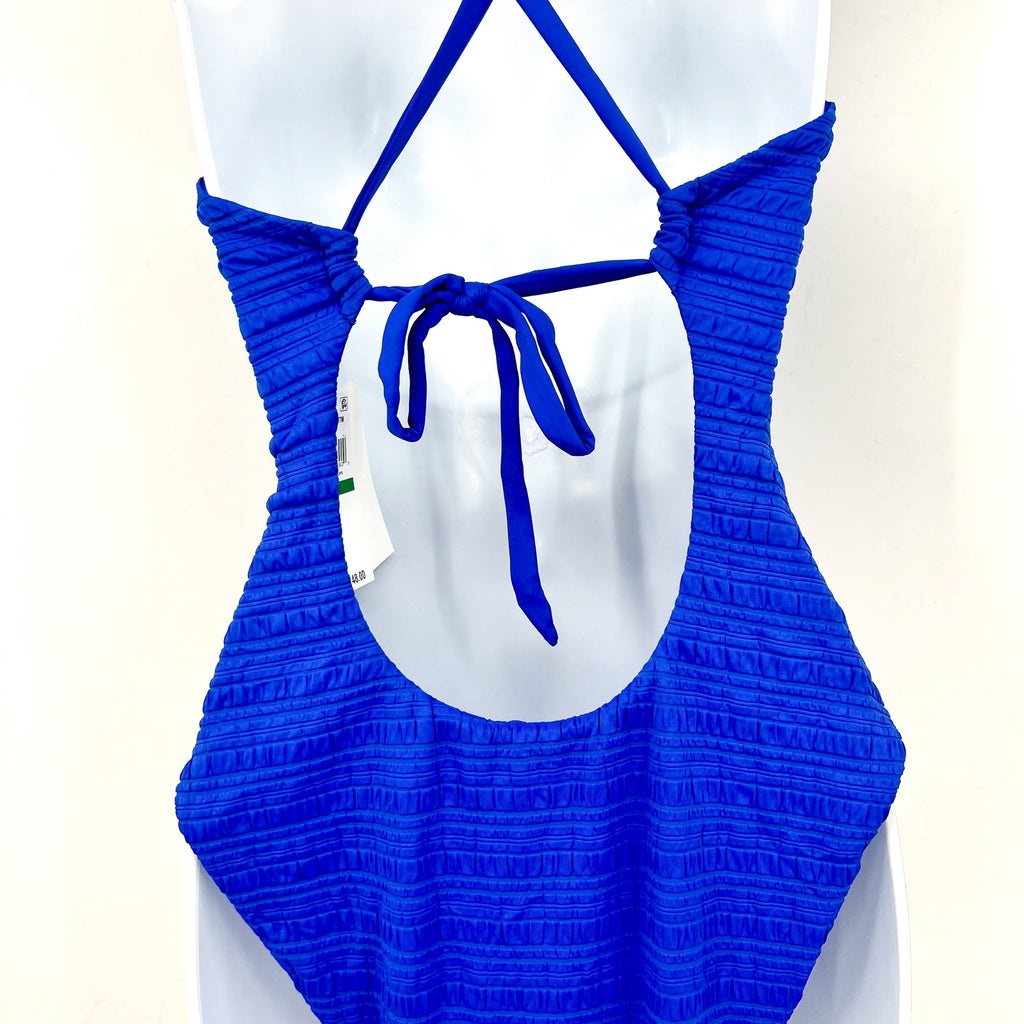 BECCA Coast Ariyah Plunge One Piece Swimsuit Large Ultramarine Blue Ribbed NWT