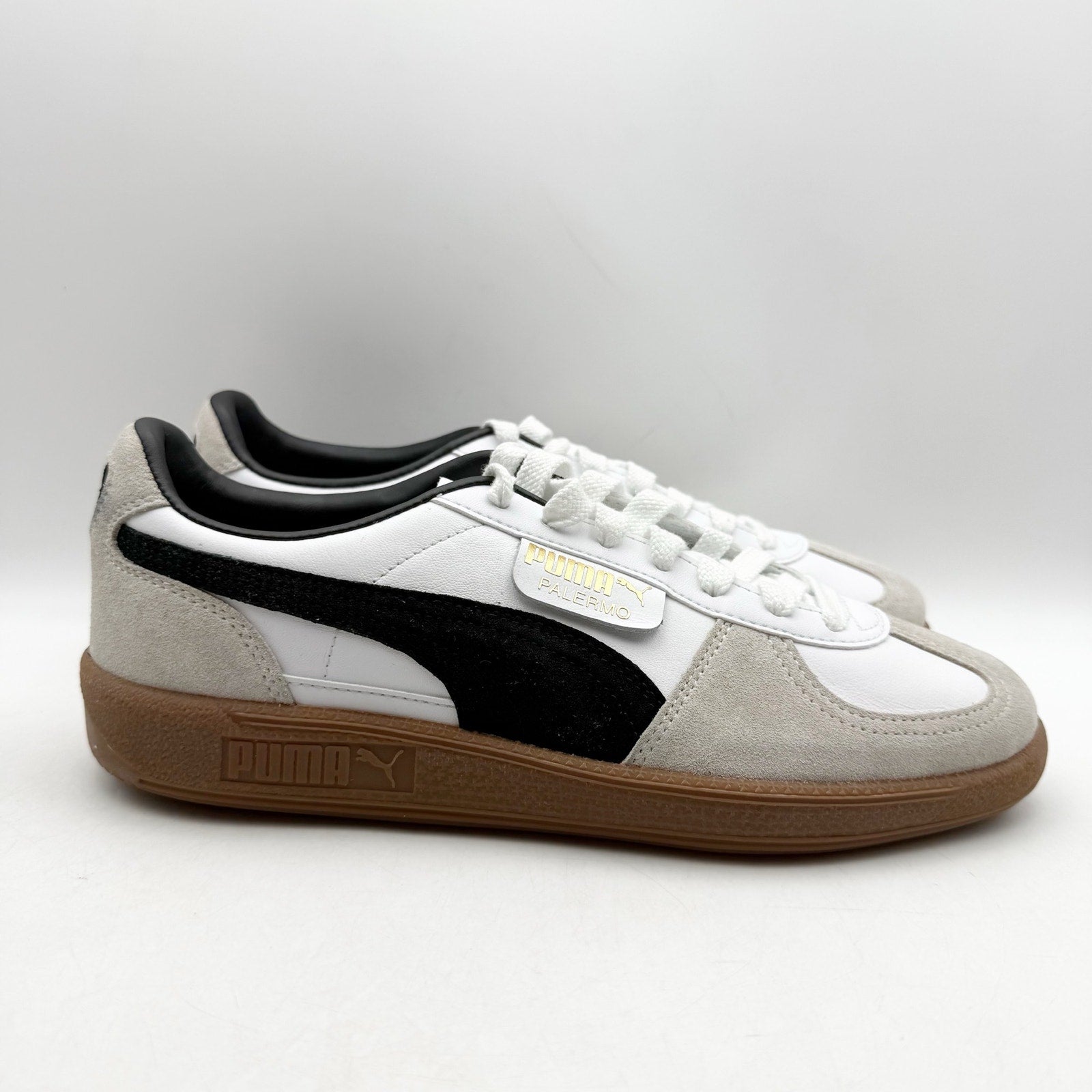 PUMA Womens Palermo Low Casual Sneakers Size 9.5 White Grey Black Leather NWOB