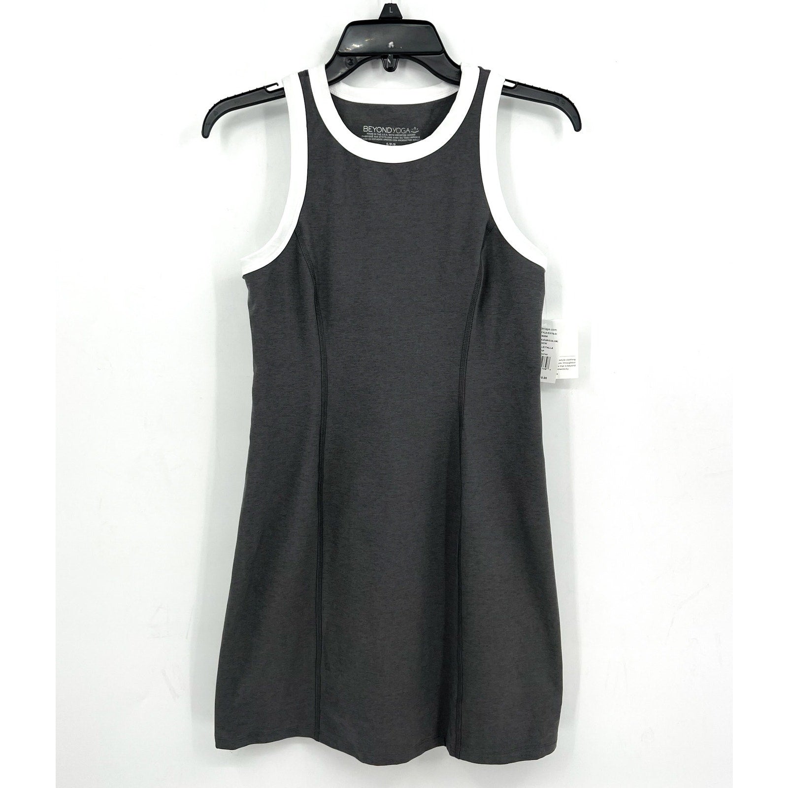 BEYOND YOGA Outlines Dress Small True Gray Heather Cloud White Spacedye NWT
