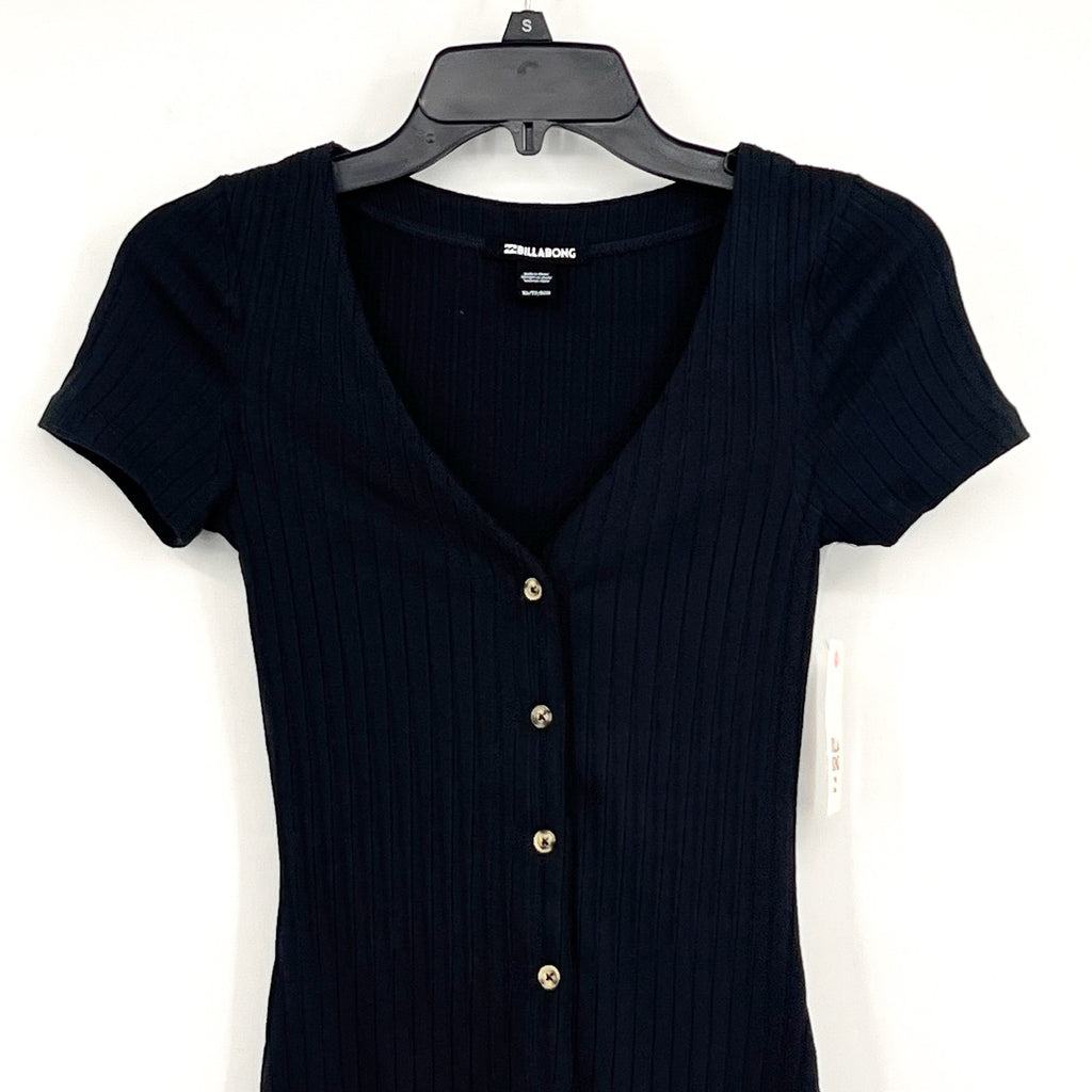 BILLABONG Juniors On With It Mini Button Dress XS Black Short Sleeve NWT
