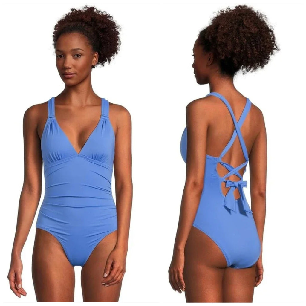 TOMMY BAHAMA Novelty Pearl Vneck One Piece Swimsuit Size 10 Paradiso Blue NWT