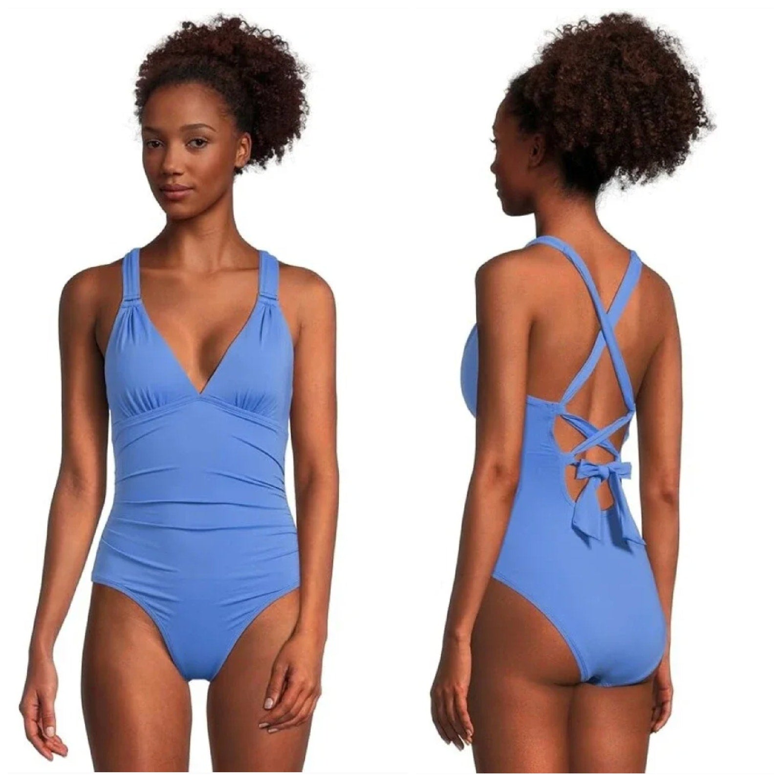 TOMMY BAHAMA Novelty Pearl Vneck One Piece Swimsuit Size 10 Paradiso Blue NWT
