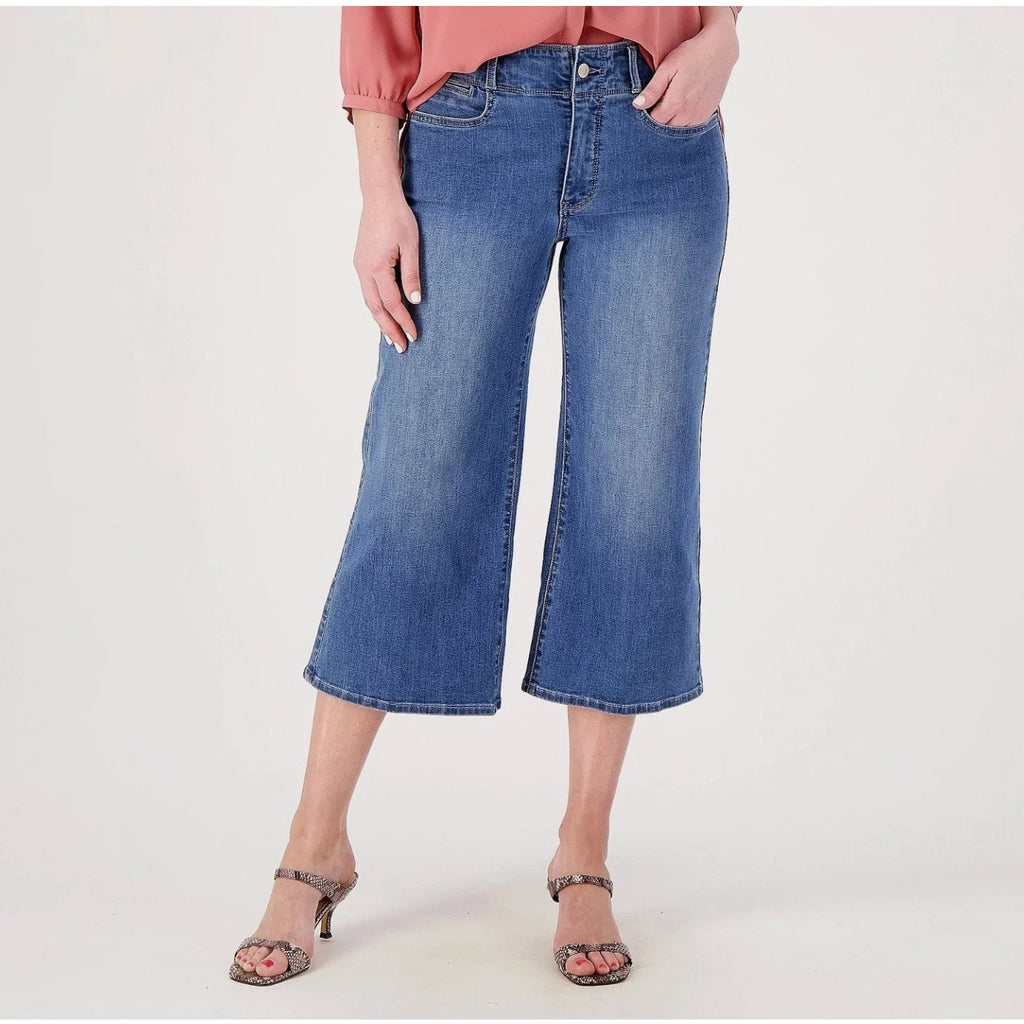 NYDJ Womens Cool Embrace Major Wide Leg Capri Jeans 00 PETITE Compass Blue NWT