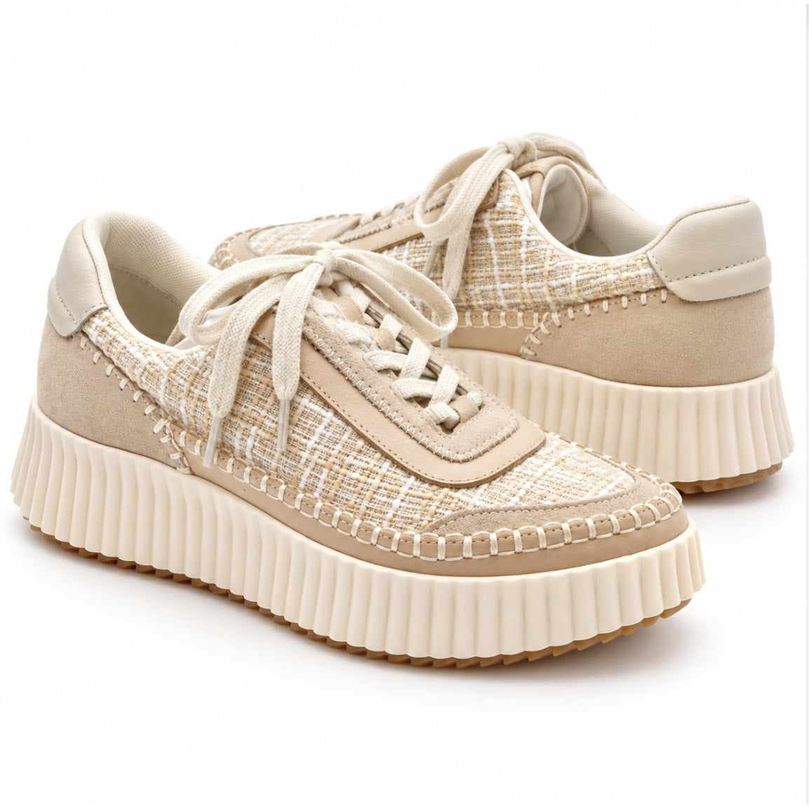 Dolce Vita Womens Dolen Casual Sneaker Size 8.5 Ivory Tan Leather Lace-Up NIB