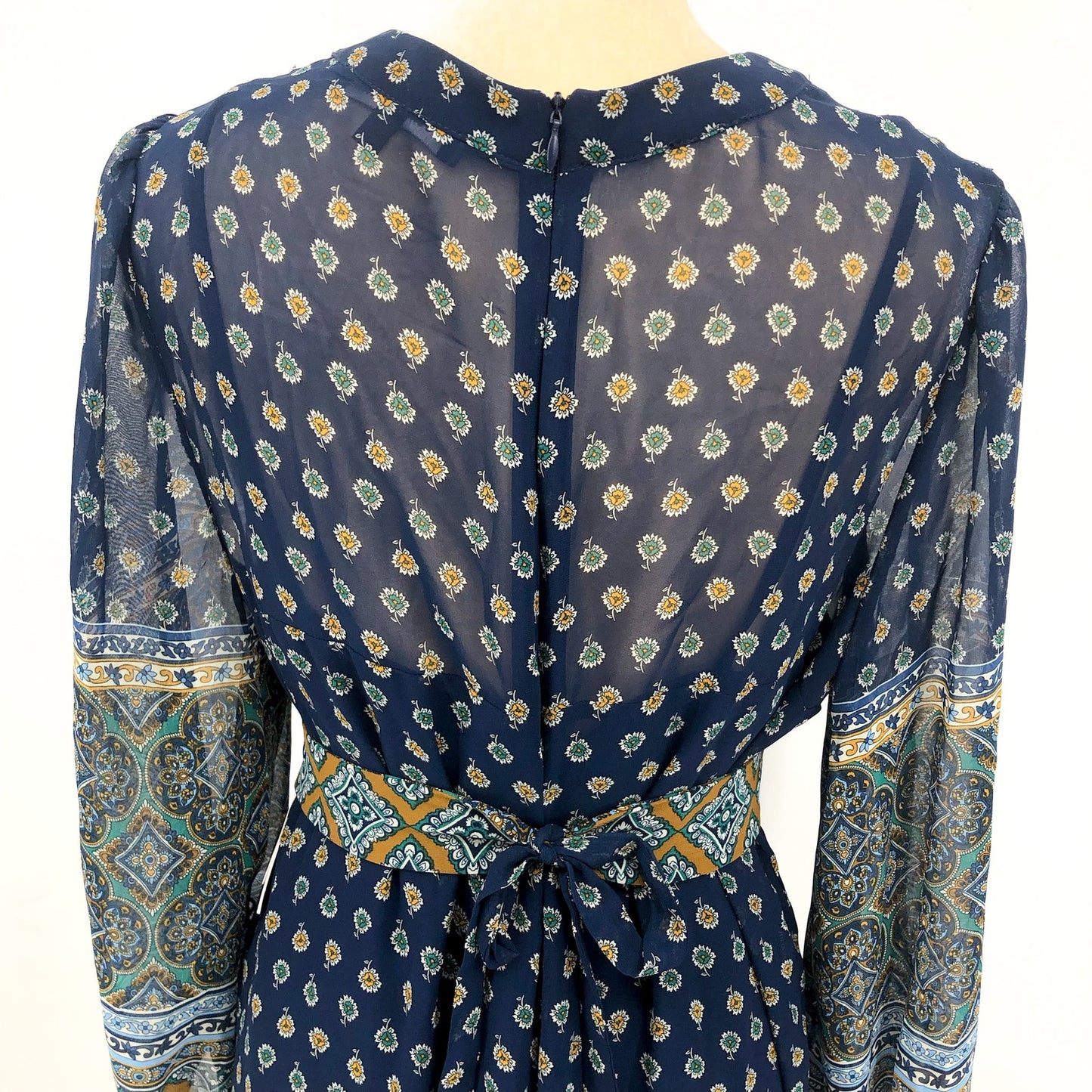 JULIA JORDAN Women's Boho Midi Dress Size 12 Navy Blue Mixed Paisley NWT