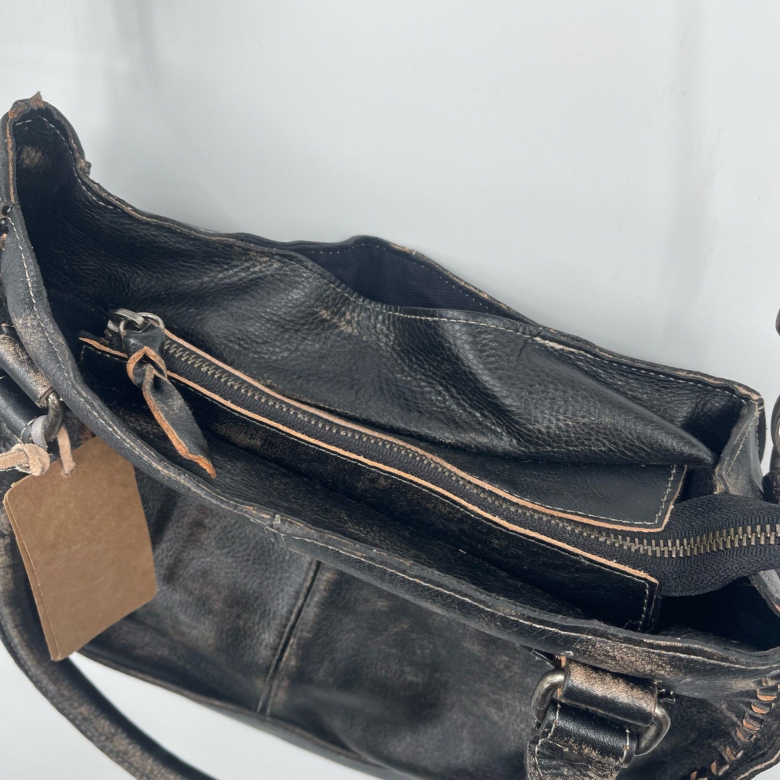 Bed Stu Rockababy Leather Shoulder Bag Washed Black Satchel Purse NWT