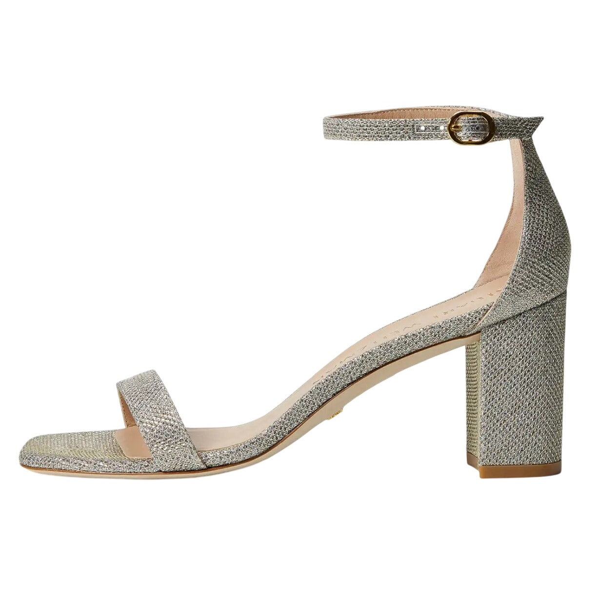 Stuart Weitzman Womens Nudistcurve 75 Block Heeled Sandal US 7.5 B Silver NIB