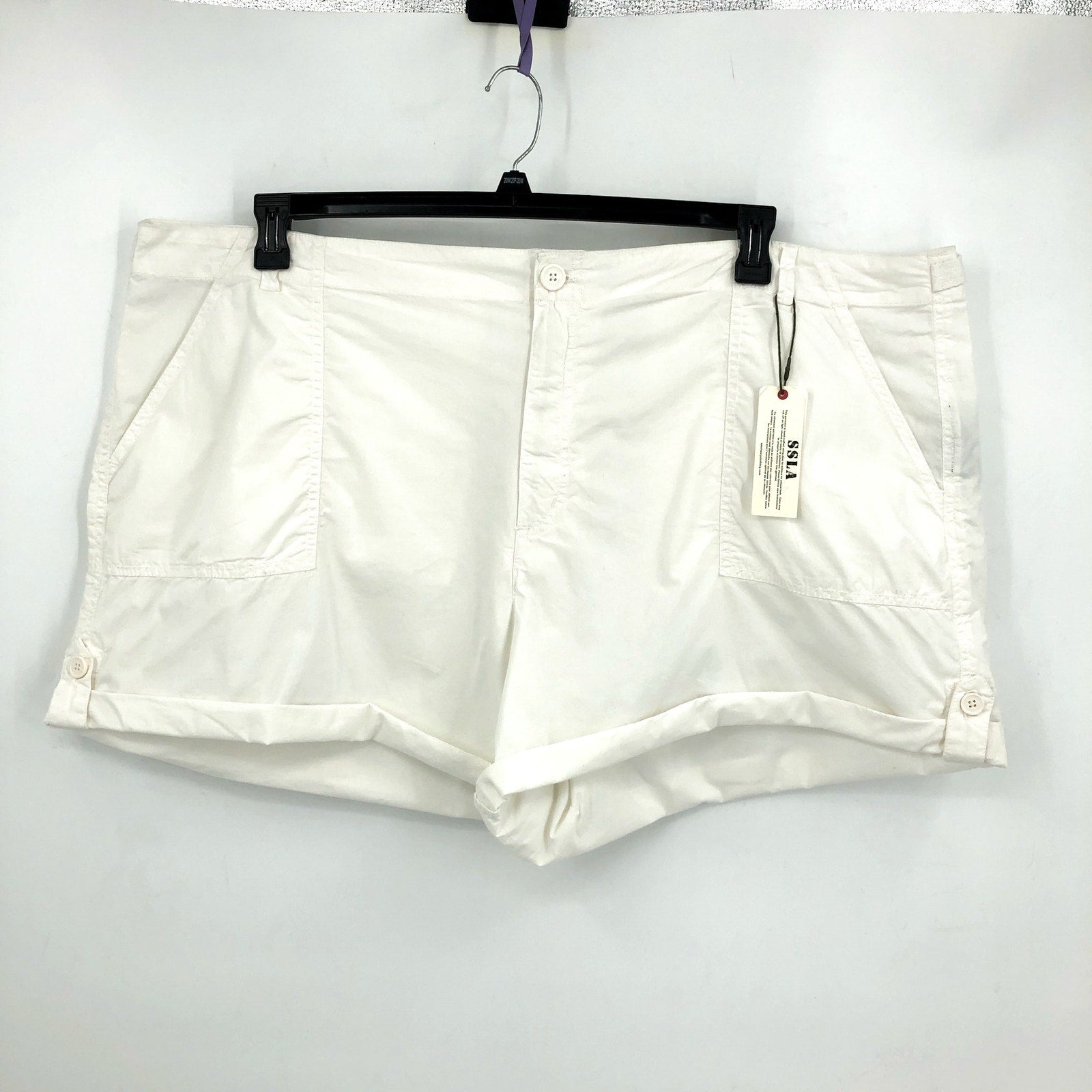 SANCTUARY Standard Cargo Shorts Womens 24W White Roll Cuff Patch Pocket NWT
