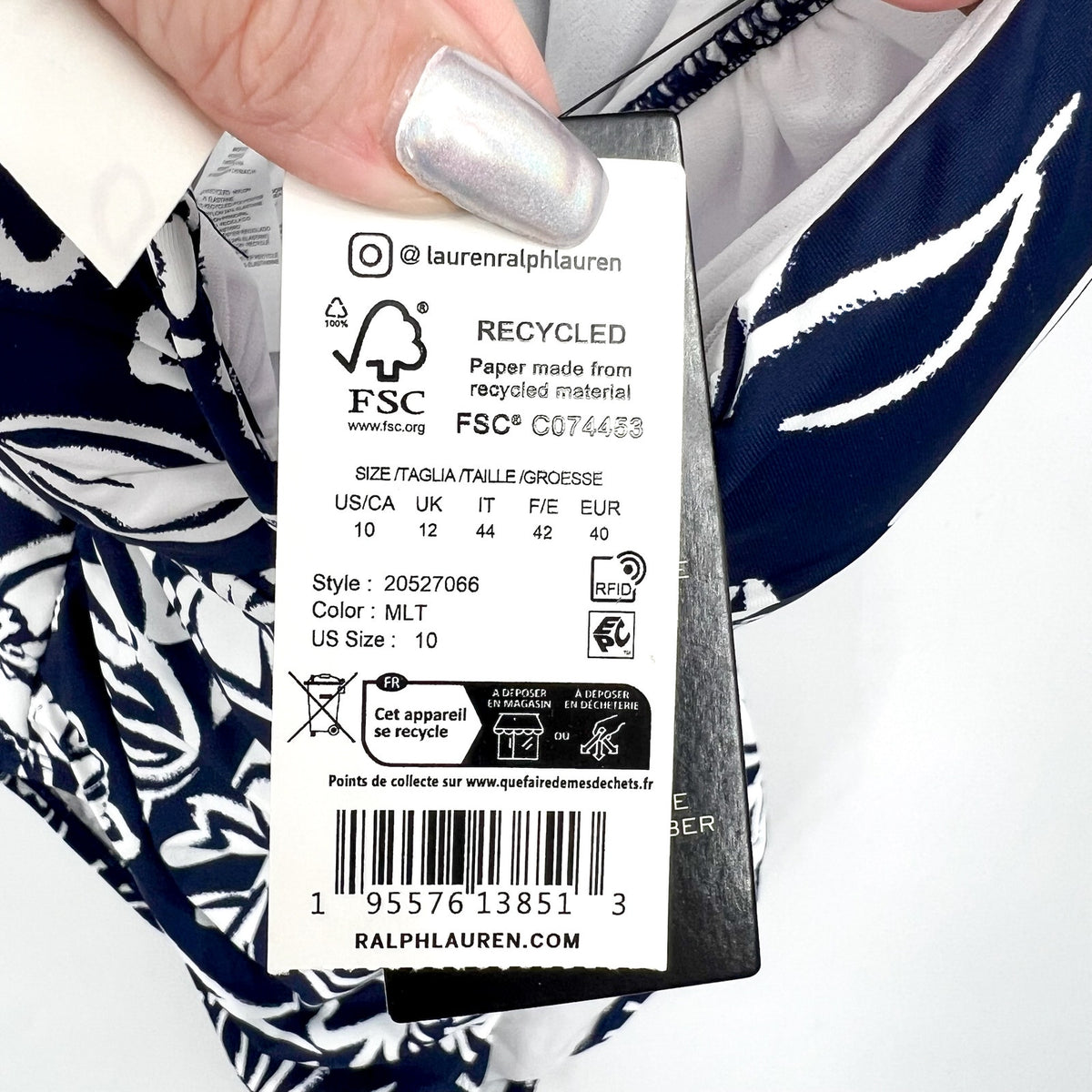 LAUREN RALPH LAUREN Allora Underwire OTS One Piece Sz 10 Blue White Floral NWT