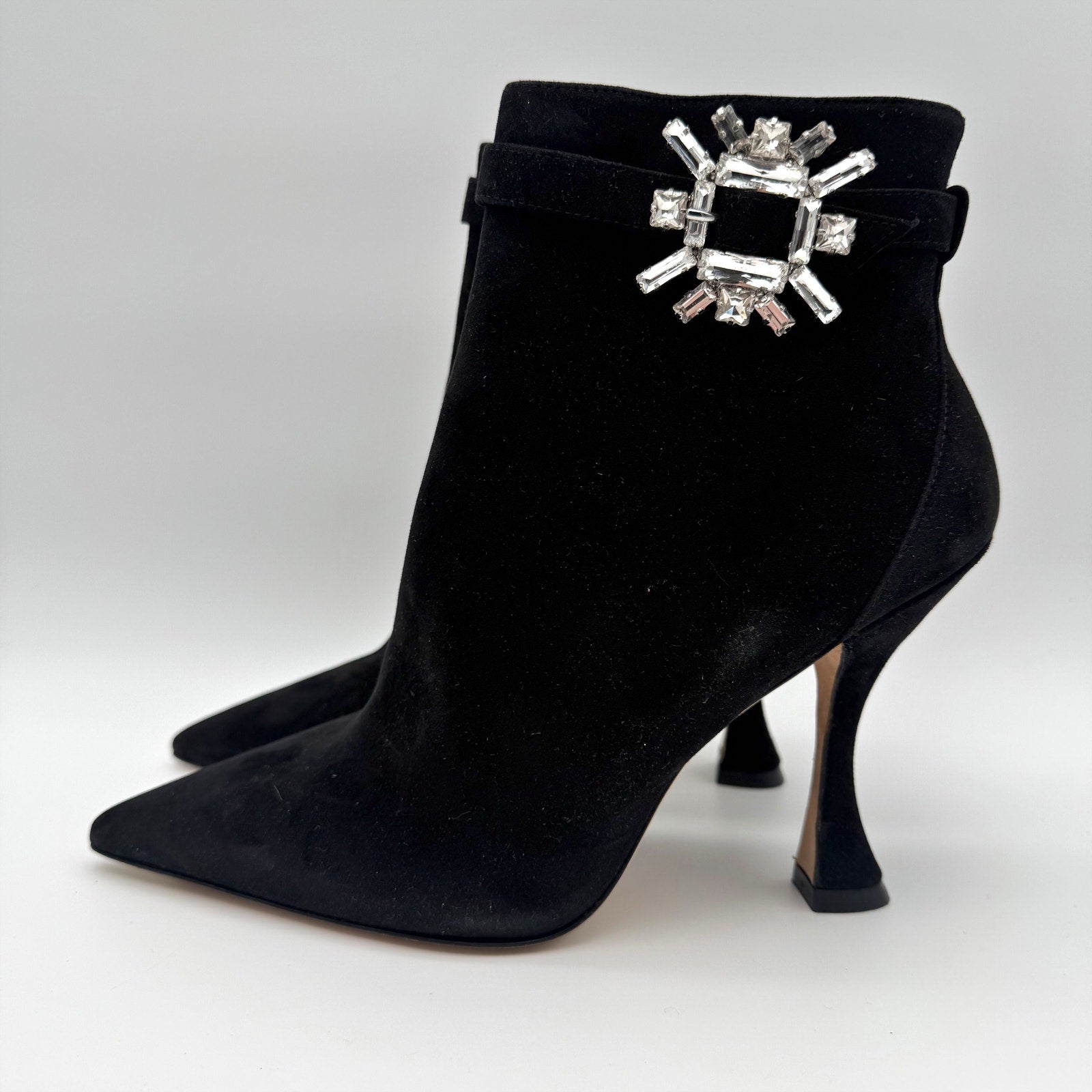Stuart Weitzman Womens Crystal Nova Xcurve 100 Zip Bootie 9.5 Black Suede NWOB