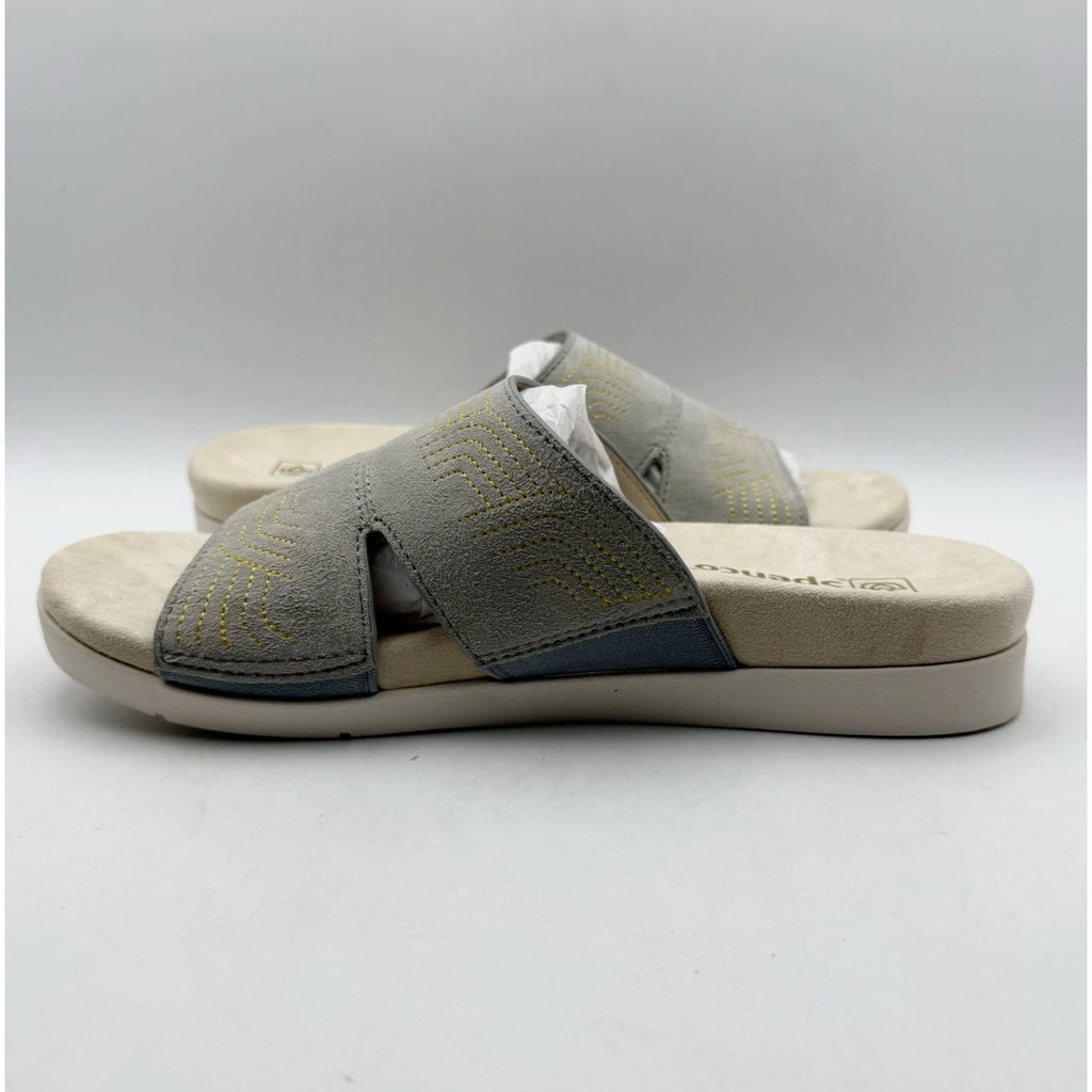 Spenco Womens Twilight Ellie Slide Sandals Size 8.5 WIDE EU 39 Grey Leather NIB