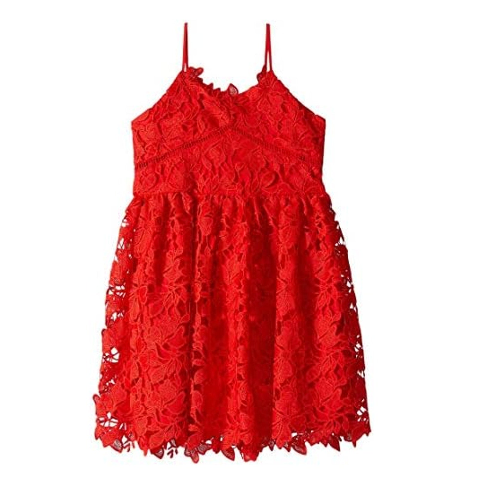 BARDOT JUNIOR Girl's Sonya Lace Slip Dress Size 14 Red Lollipop V Neck NWT