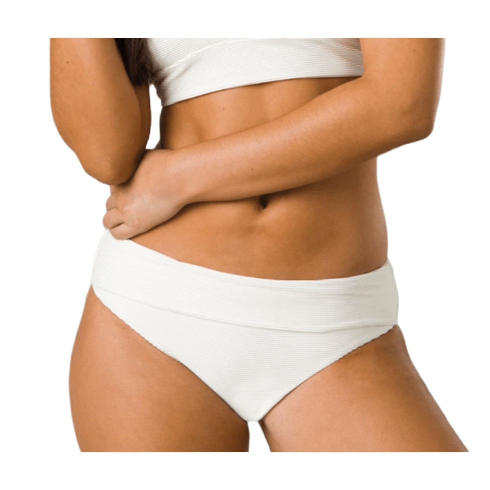 PRANA Women's Marta Bikini Bottom Large White Horchata Ottoman Ribbed Banded NWT